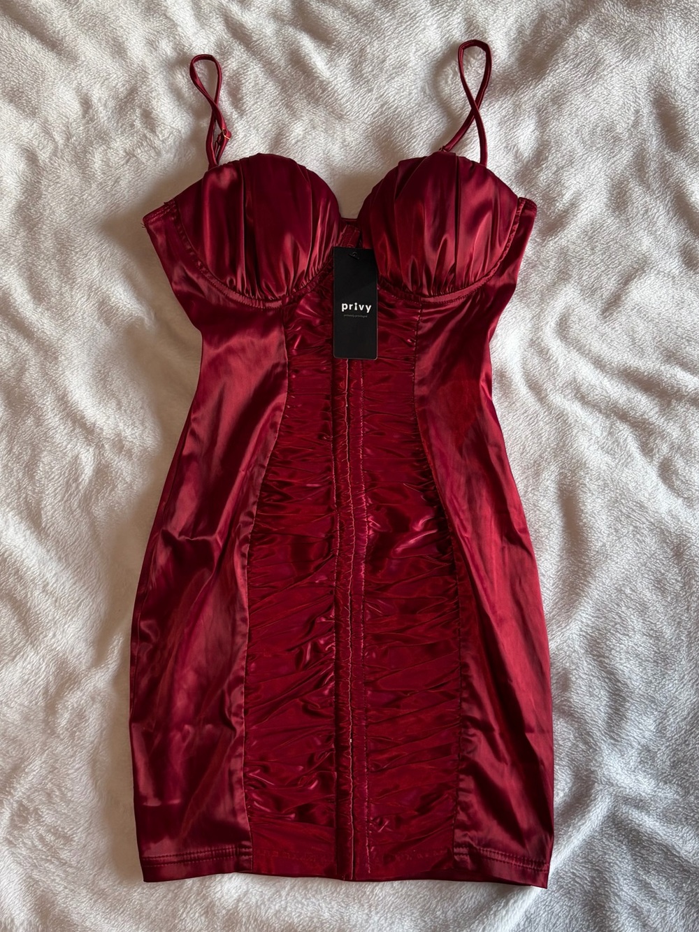 Privy Cherry Bombshell Coquette Satin Woven Corset Mini Dress size Small